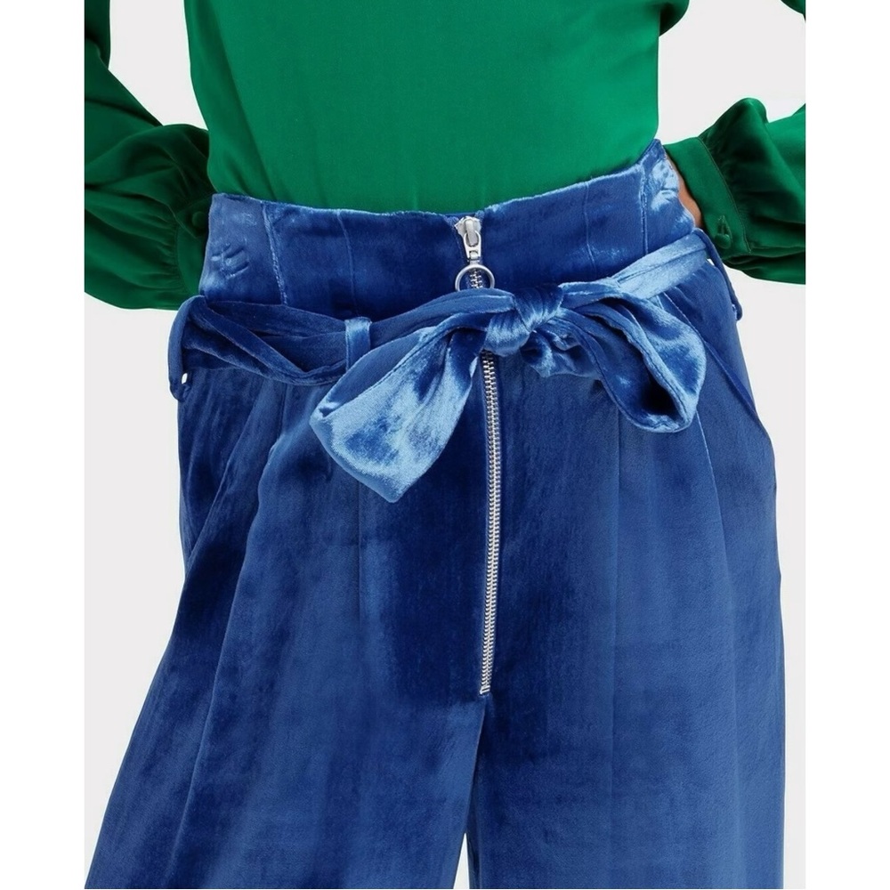 Intermix Claudia Velvet Pleated Belted Wide Leg High Rise Pants Trousers sz 6 - Picture 5 of 12